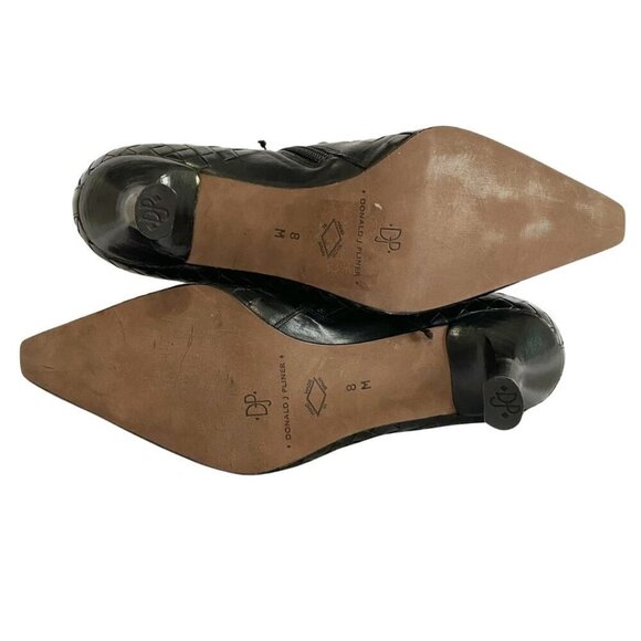 DONALD J PLINER MAZI BLACK BRAIDED LEATHER POINTED SQUARE TOE HEELED ANKLE BOOTS - Picture 5 of 7